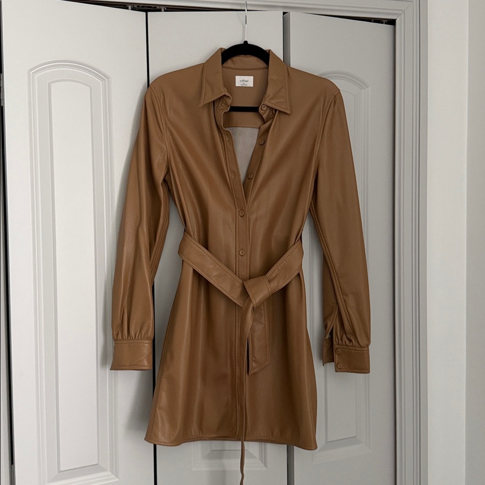Aritzia Wilfred Tan Leather Jacket Dress - XS